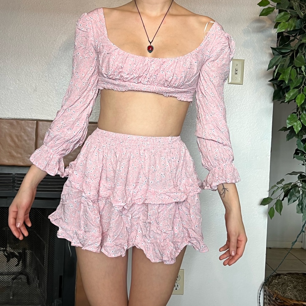 Pink crop top and skirt set